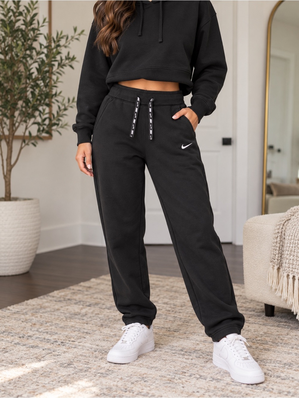 Nike Black Women's Jogger Sweatpants with White Swoosh